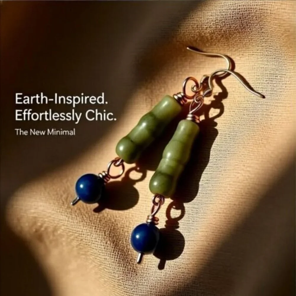 Sleek Jasper & Agate Dangle Earrings | Minimalist | Natural | Spring | Beauty | - Picture 6 of 8